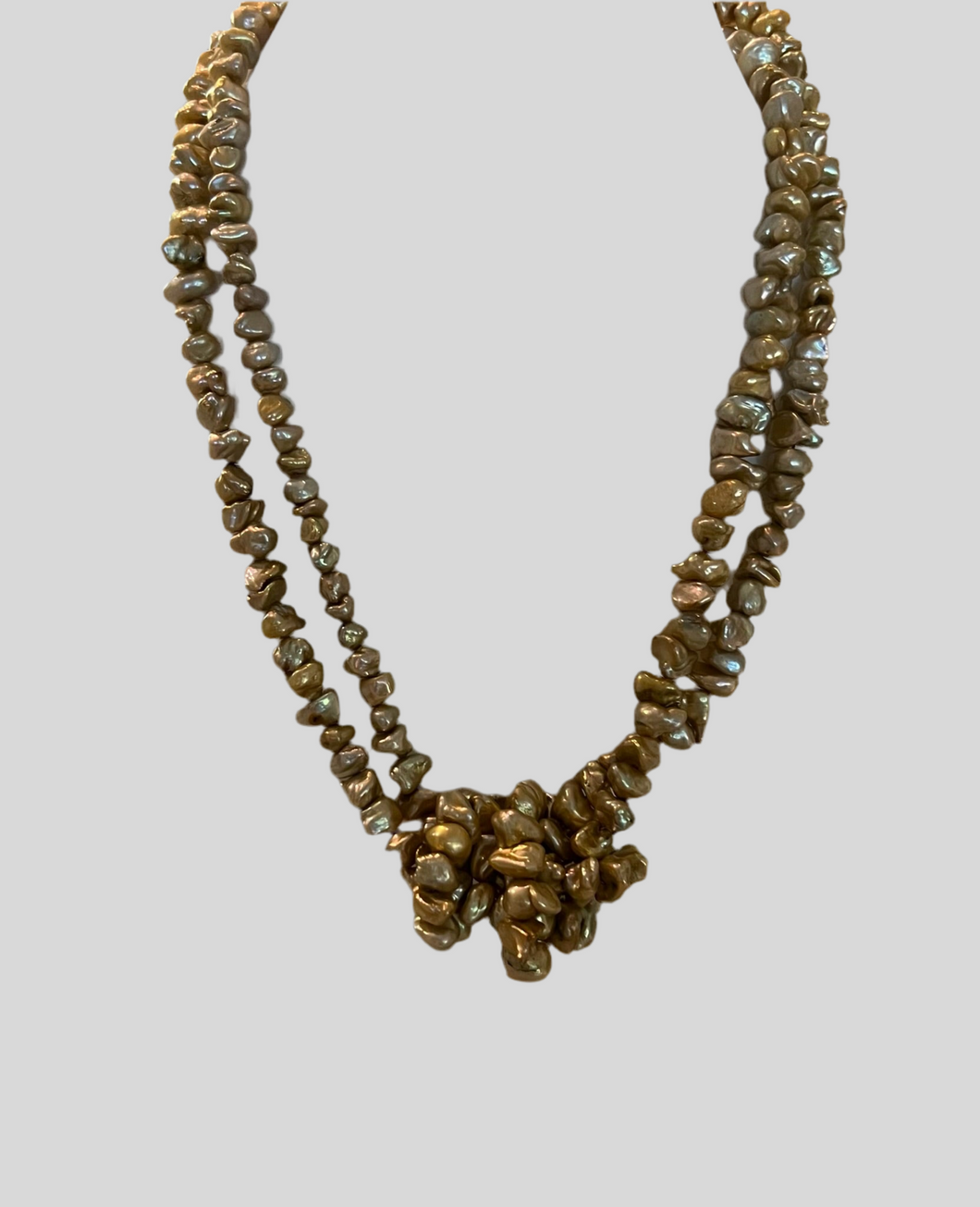 Golden Keshi pearl knotted necklace