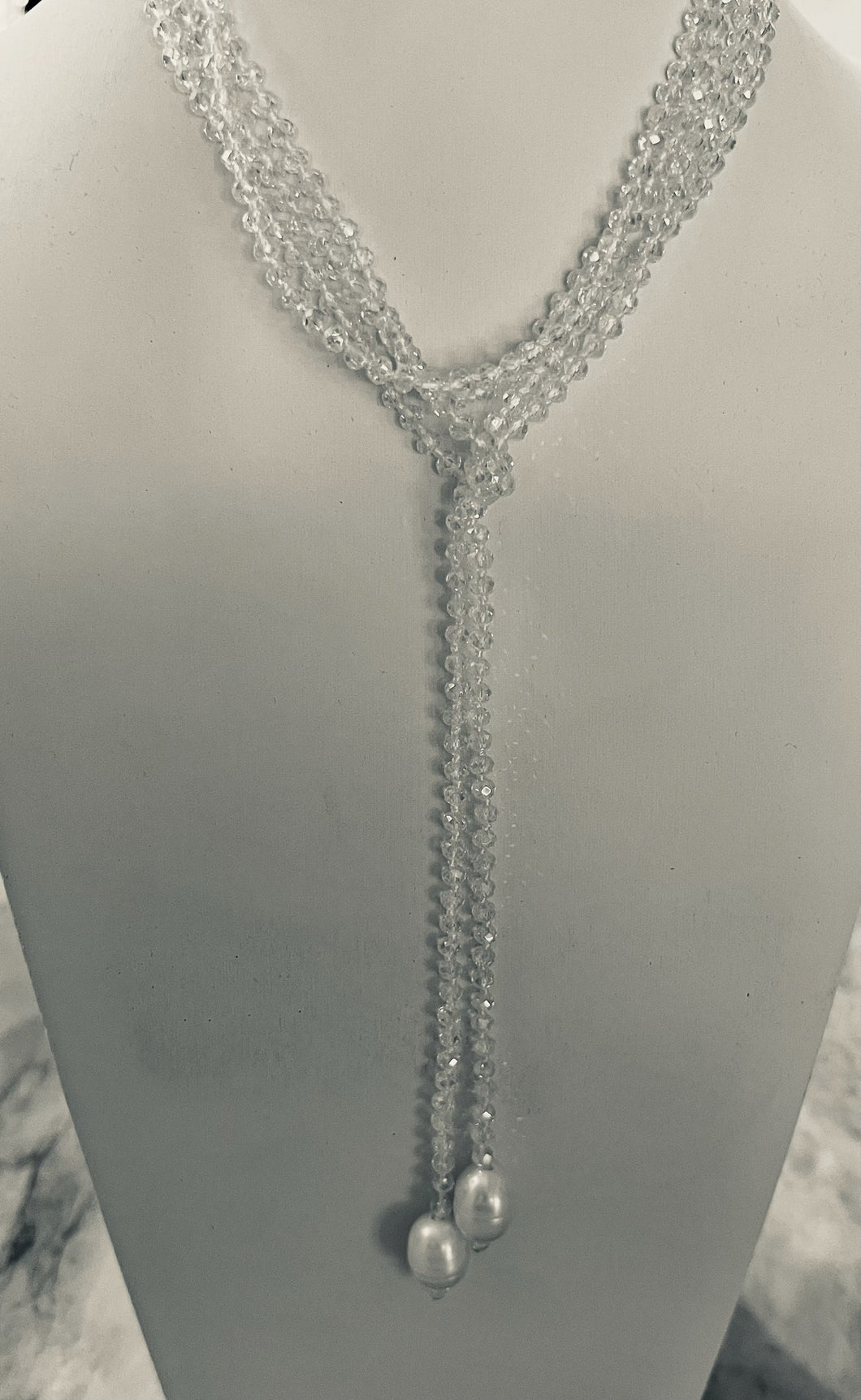 Crystal necklace with two pearls
