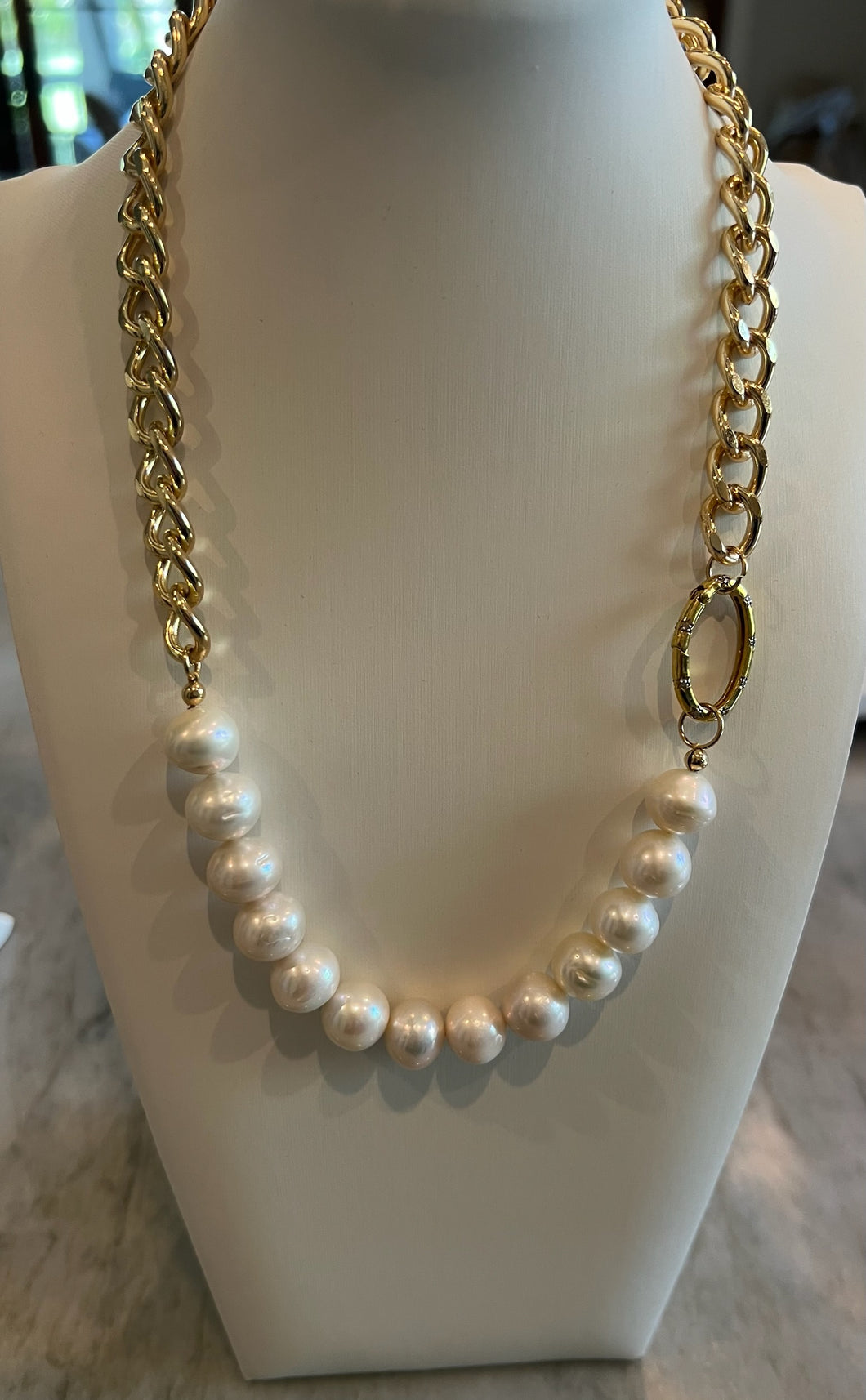 Pearls and Cuban chain necklace