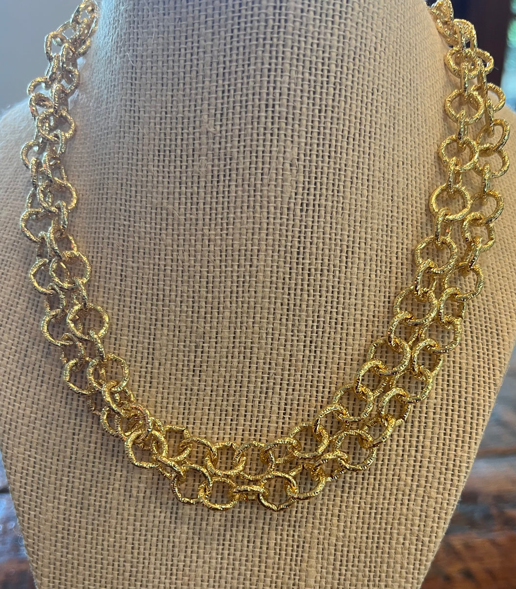 Long gold textured chain necklace/wrap bracelet