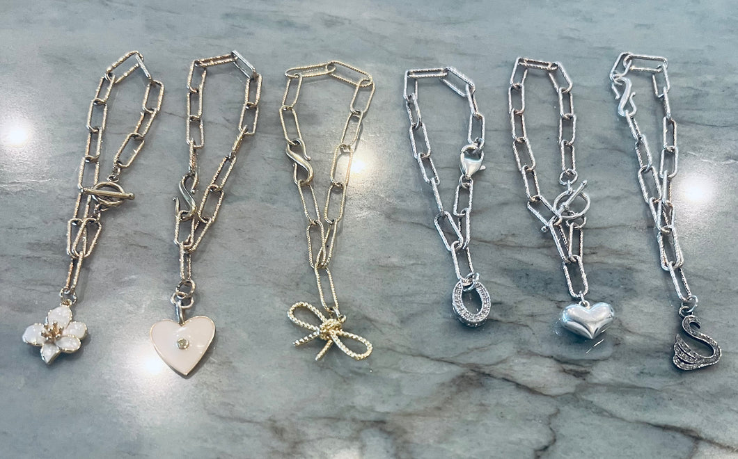 Paperclip chain charm bracelets