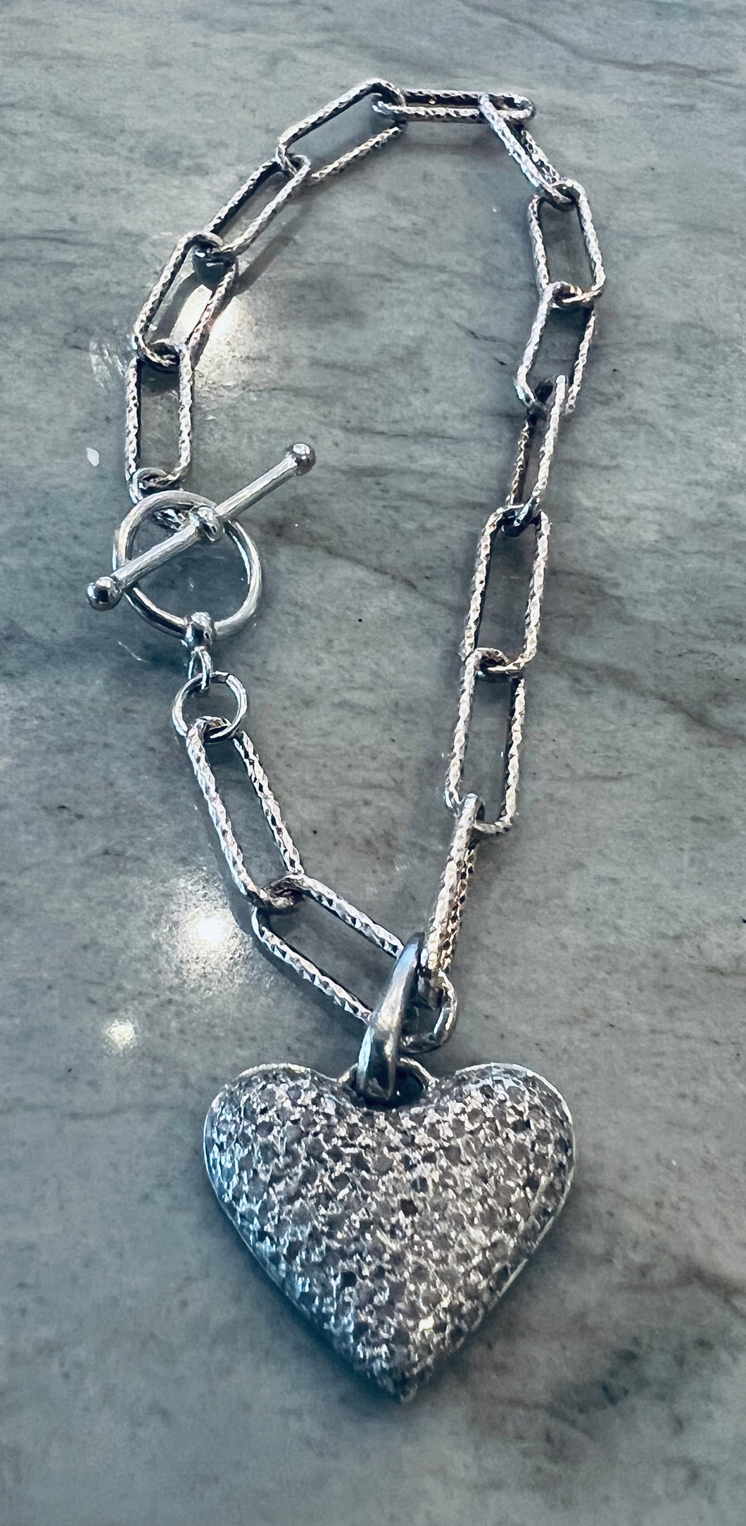 Diamond heart on paperclip chain bracelet