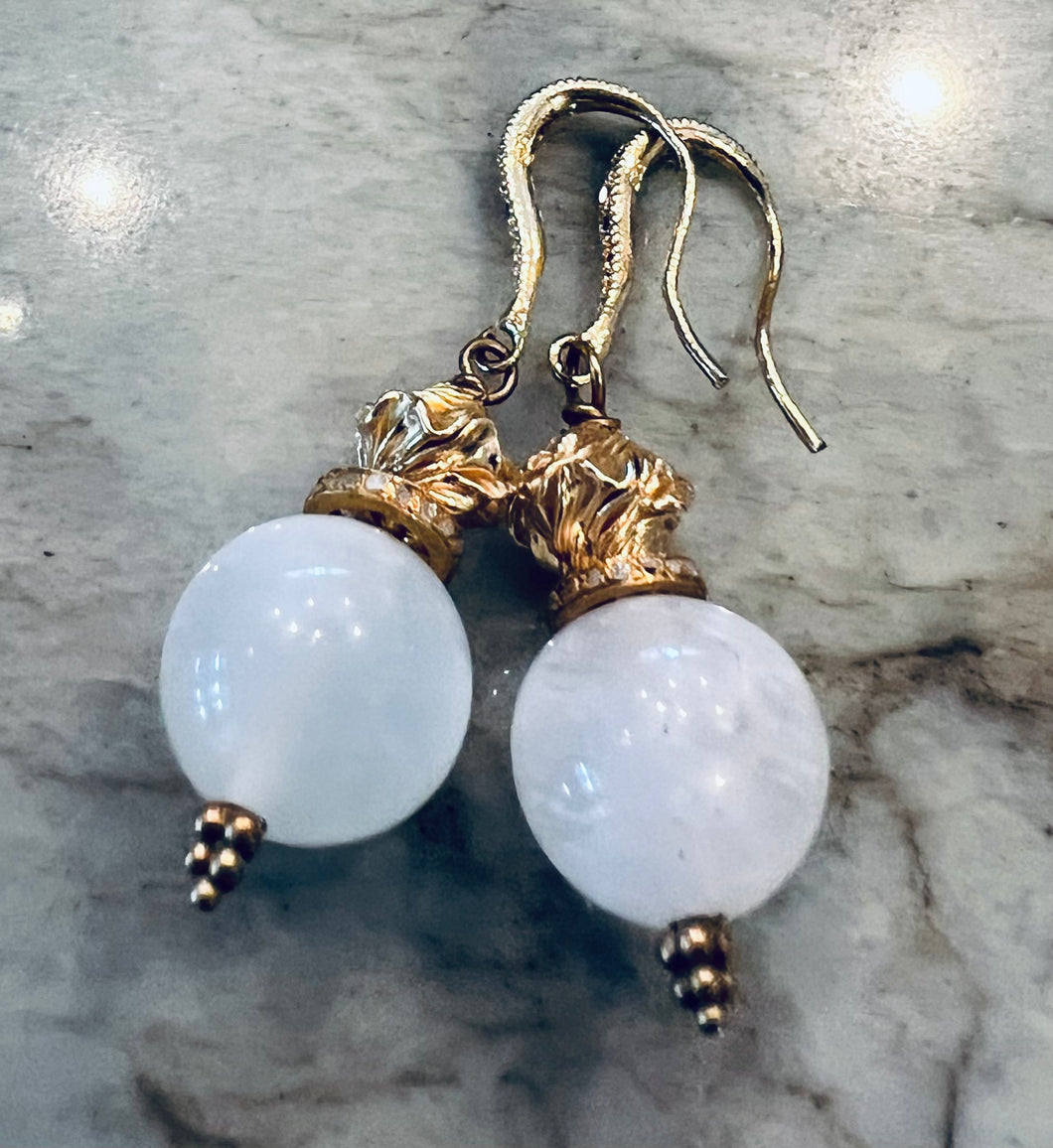 Moonstones and gold earrings